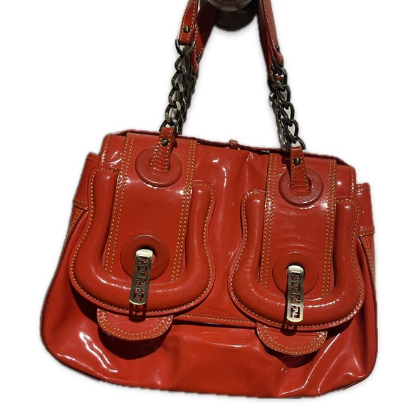 Handbags - Fendi “B” shoulder bag in red patent leather